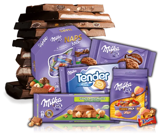 Milka-Probierpaket im Wert von rund 100 Euro mit Tender, Naps Mix, Sensations, Daim, Choco-Mix Jelly, Mmmax und Alpenmilch